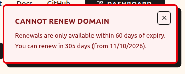 Cannot Renew Message