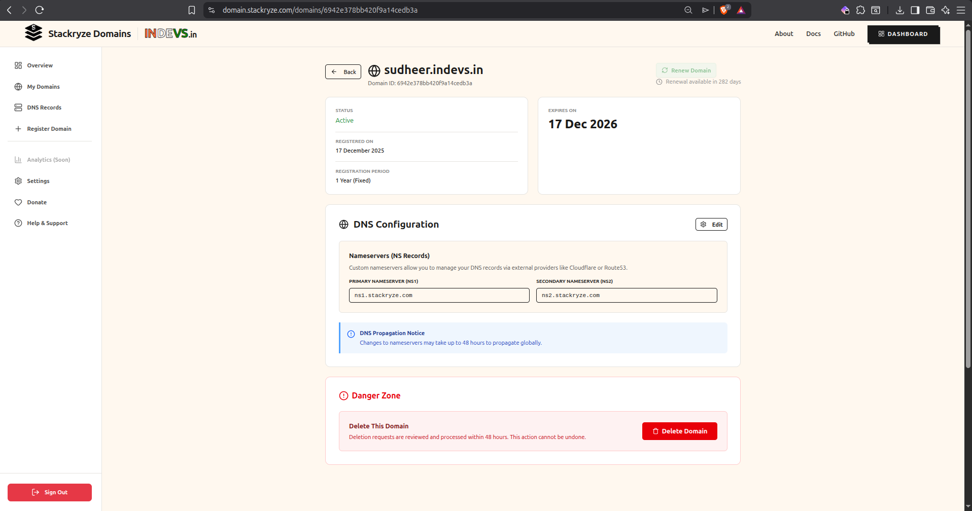 Domain Detail Page
